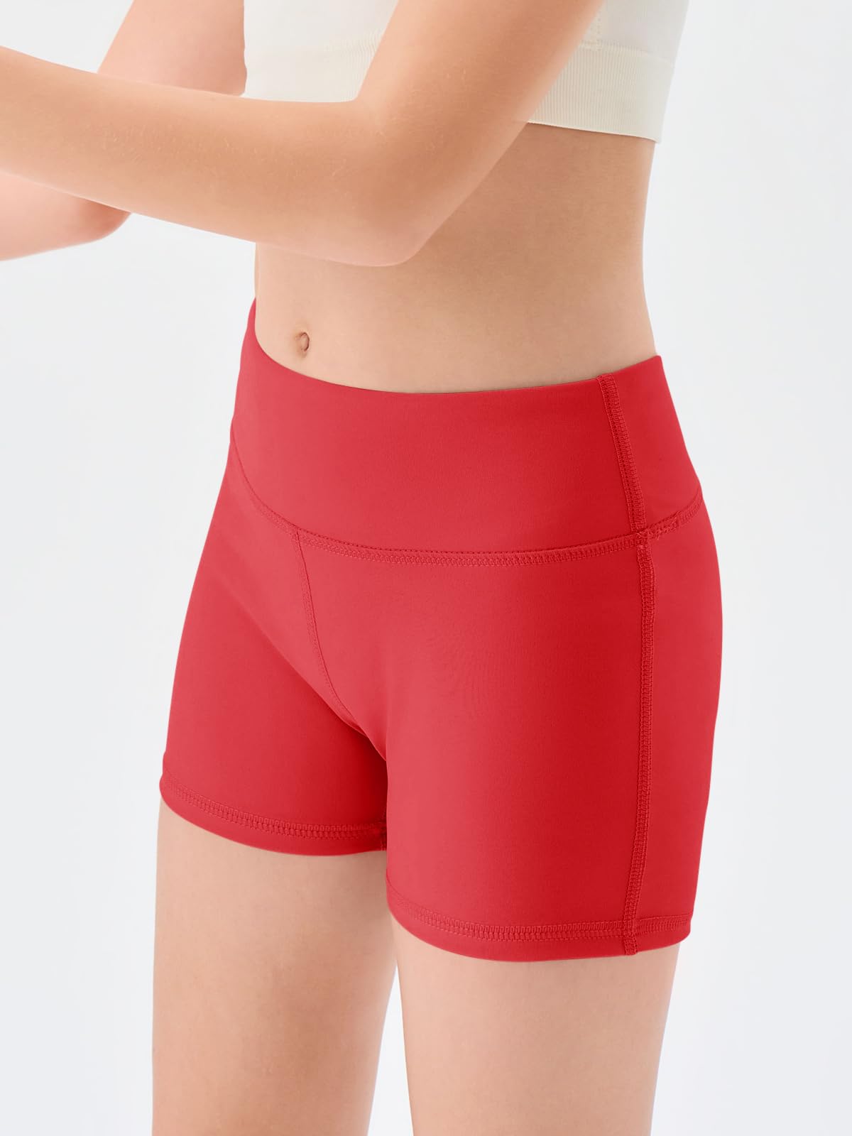 Haloumoning Girls Athletic Shorts Kids High Waisted Yoga Dance Biker Shorts Comfy Gymnastics Shorts 5-14Y Red