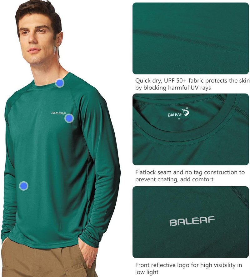 Men's Sun Protection Shirt - UV SPF UPF 50+ Long Sleeve Rash Guard for Fishing & Running | Quick Dry Lightweight