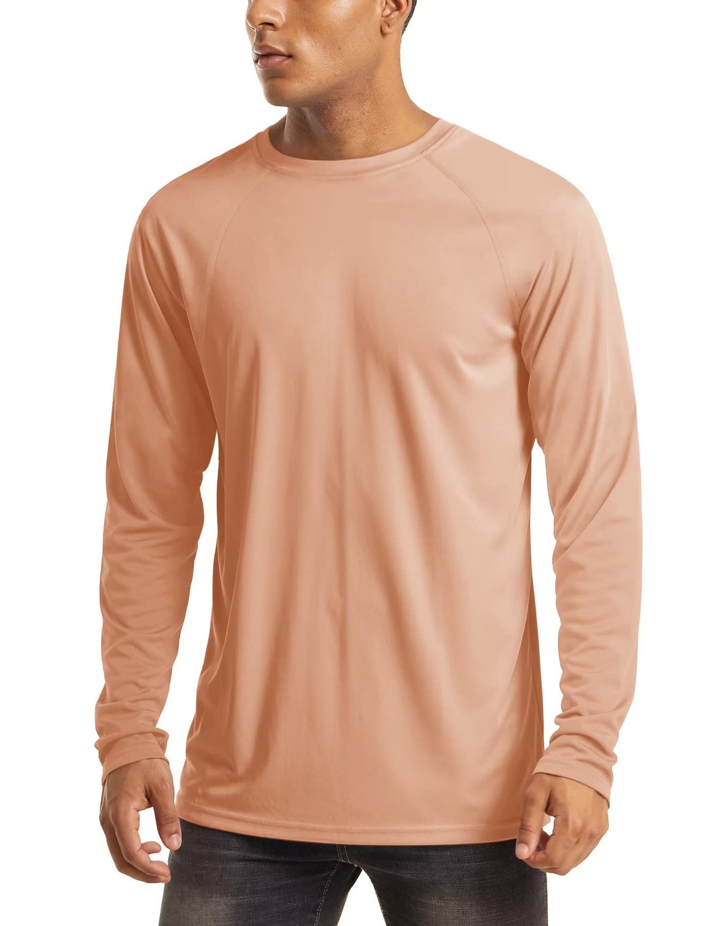 MAGCOMSEN Long Sleeve Shirts for Men Sun Protection UPF50 Athletic T-Shirt Fishing Shirts for Men Summer Apricot,3XL