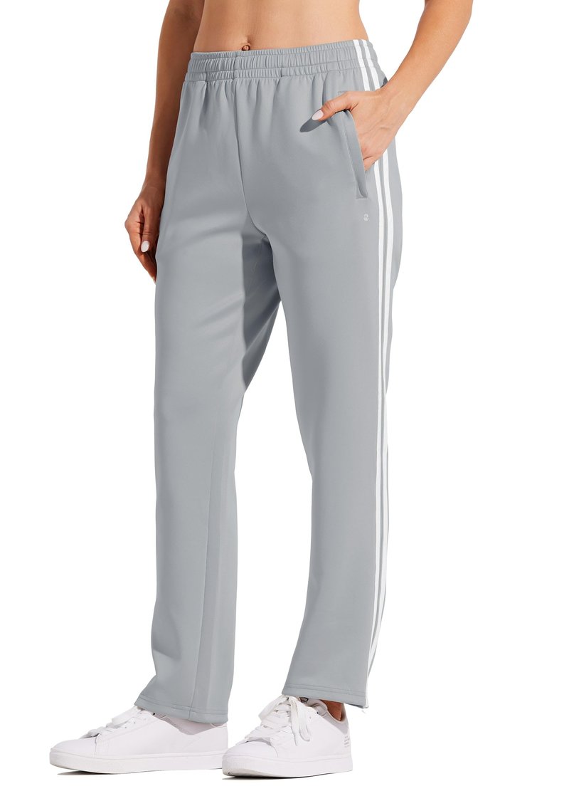 Willit Women's Track Pants Warm Up Athletic Running Sweatpants Sports Training Pants Straight Leg with Zipper Pockets Light Gray XXL