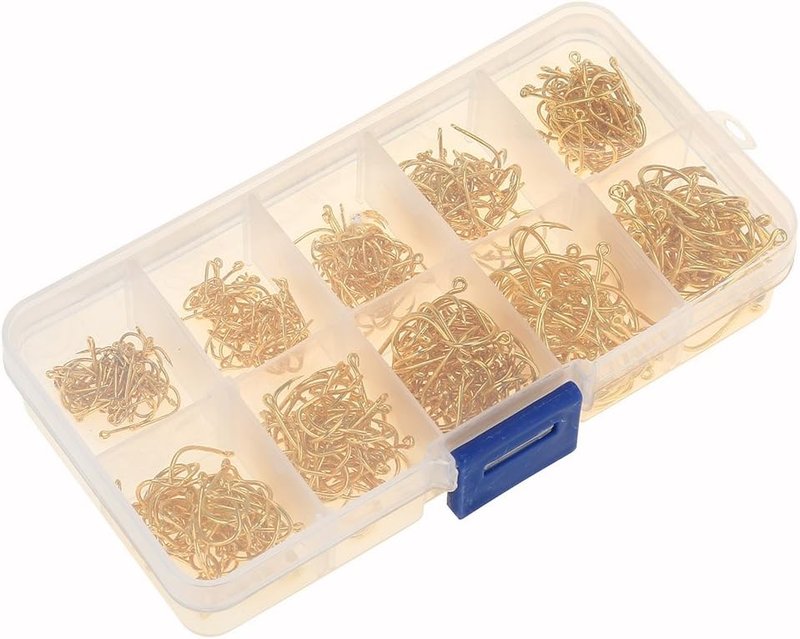 500pcs High-Carbon Steel Fish Hooks Kit - Saltwater & Freshwater | 10 Sizes, Black & Gold