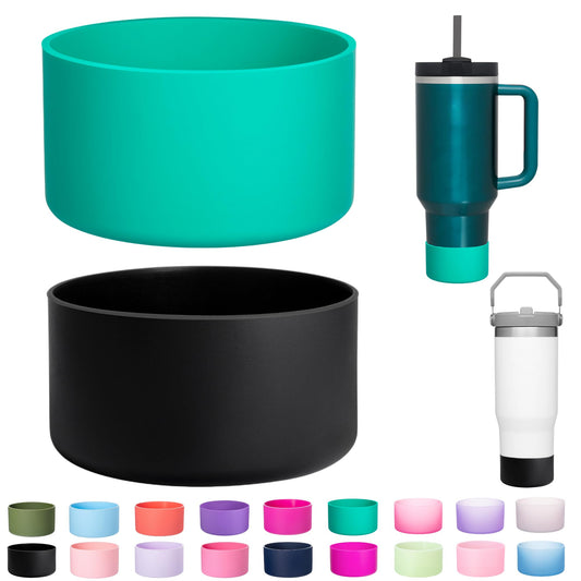 LONPARRY 2-Pack Silicone Boot for Stanley Cup Quencher IceFlow Rubber Bottom Sleeve Protector for Stanley Tumbler HydroFlask Car Travel Cup Bottle Bottom (Malachite Green+Black)