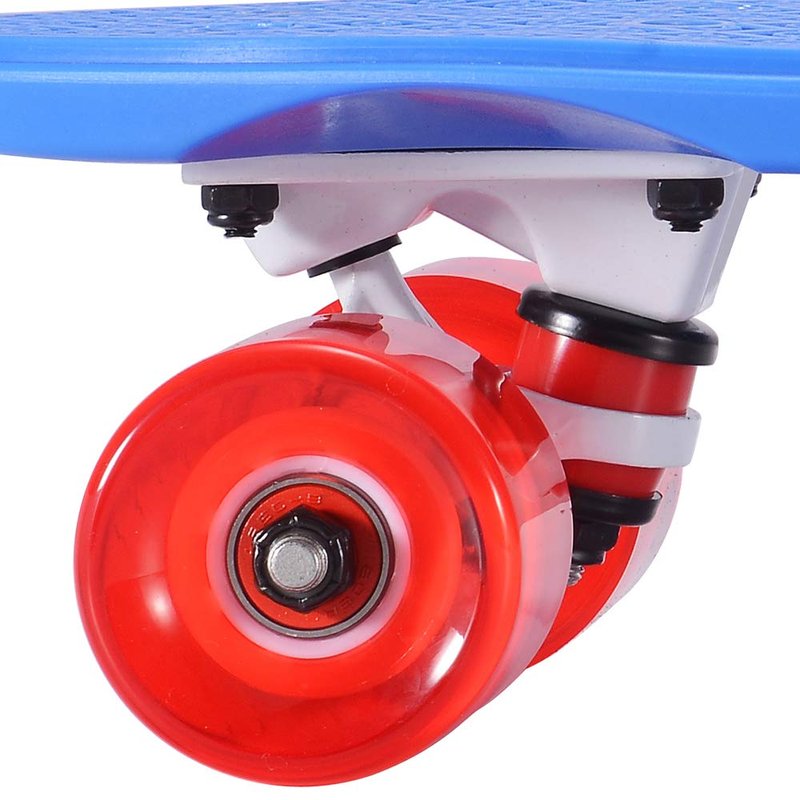 Playshion Kids Skateboard | 22" x 6" | Sturdy Fiberglass Deck Components - Hold up to 220 lbs | Designed for Boys, Girls and Teens (Blue/Clear Red)