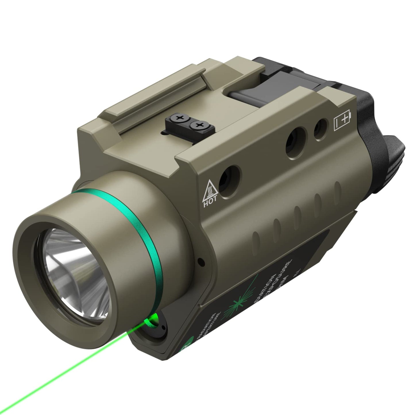 Feyachi LF-58 Green Laser Tactical Light Combo 200 Lumen LED Flashlight Laser with Picatinny Rail Mount for Pistol Handgun Rifle(Sand)