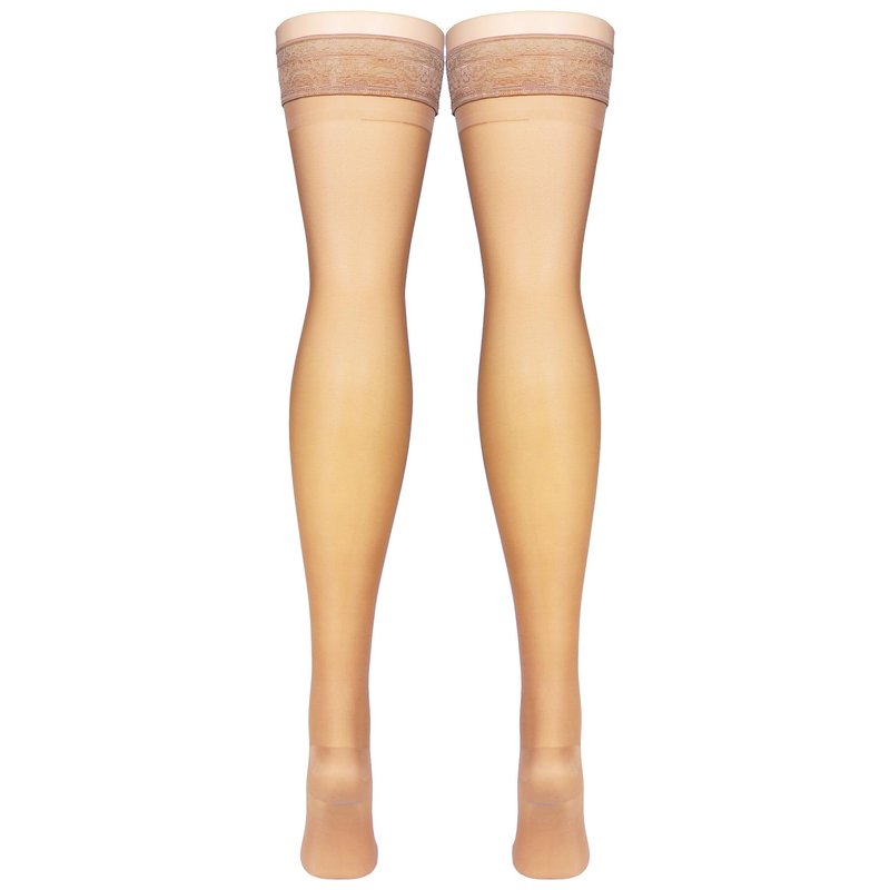 NuVein Sheer Compression Stockings for Women, 15-20 mmHg Support, Medium Denier, Thigh High, Closed Toe, Beige, Medium