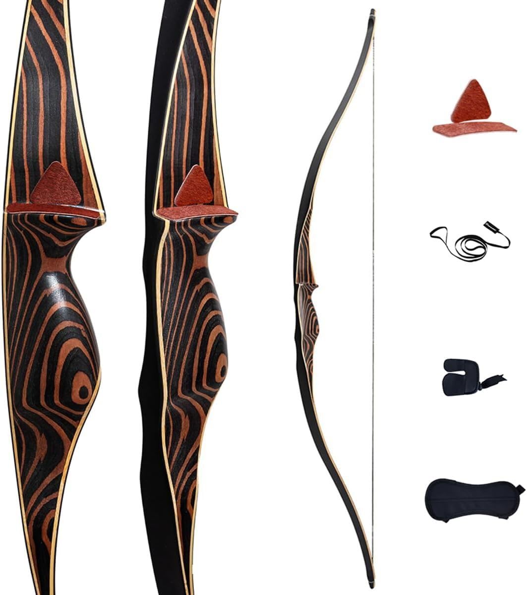 Deerseeker Outdoor Archery 54" Traditional Bow Hunting Longbow with Bamboo Core Limbs Handmade Recurve Bow RH/LH for Targeting Practice Shooting Youth & Adults Bow Set (45lb, Right Hand)