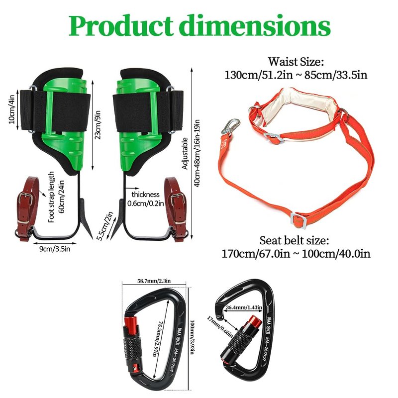 wdsilkbo Tree Climbing Gear, Tree Climbing Spikes, with Adjustable Tree Climbing Equipment Set