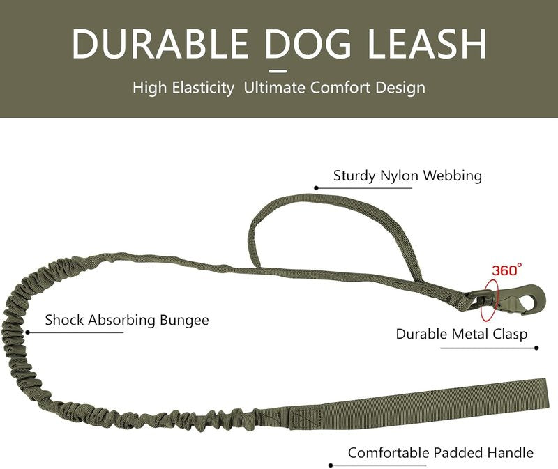 Tactical Dog Collar - Adjustable Military Nylon Design with Control Handle & Heavy Metal Buckle | Large Green Set for Medium & Large Dogs