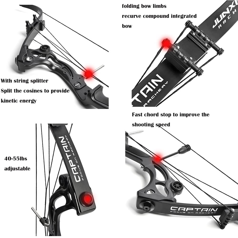 Bowfishing Recurve Bow American Hunting Bows 40-55 Lbs Adjustable Compound Bow Lever Bow IBO 320FPS for Outdoor Hunting Shooting Fishing (Only Green Bow)