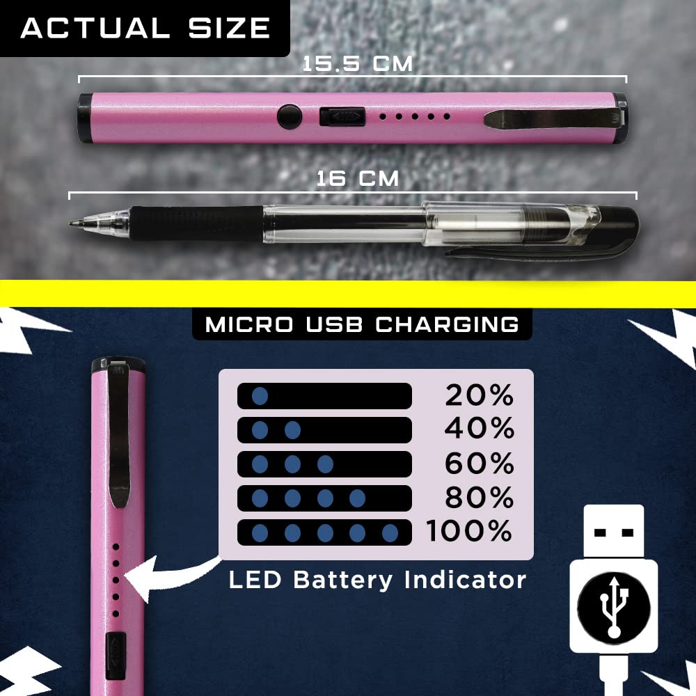 Streetwise Pain Pen 25,000,000 Stun Gun for Self Defense - Micro USB Rechargeable with Battery Charge Indicator Light - Pink