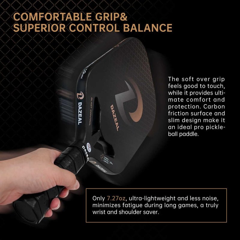 DAZEAL Pickleball Paddle USAPA Approved – Raw Carbon Fiber & 16MM Polypropylene Core – High Grit Surface for Control & Power – Lightweight Pickleball Racket Set for Men, Women, Kids, Adults