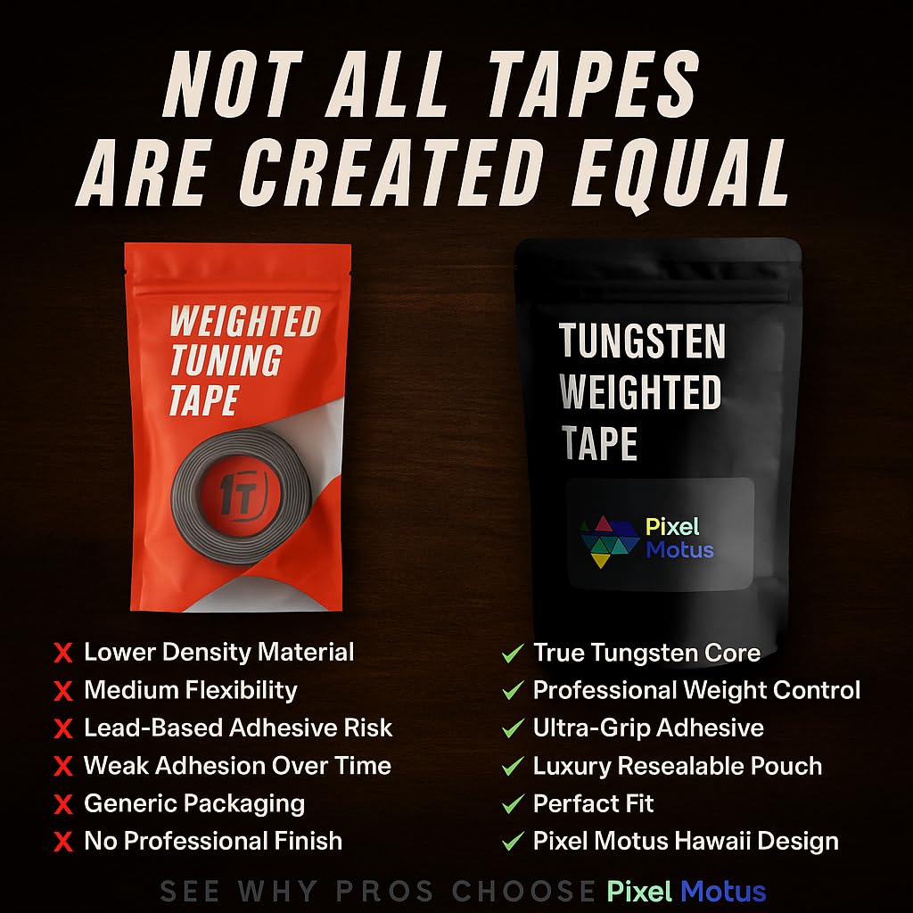 Pixel Motus Tungsten Weighted Tape for Pickleball Paddles, Tennis Rackets & Golf Clubs – 60 Inch Roll, 1g Per Inch – Non-Toxic Lead-Free High Density Strips – Add Power, Balance & Expand Sweet Spot