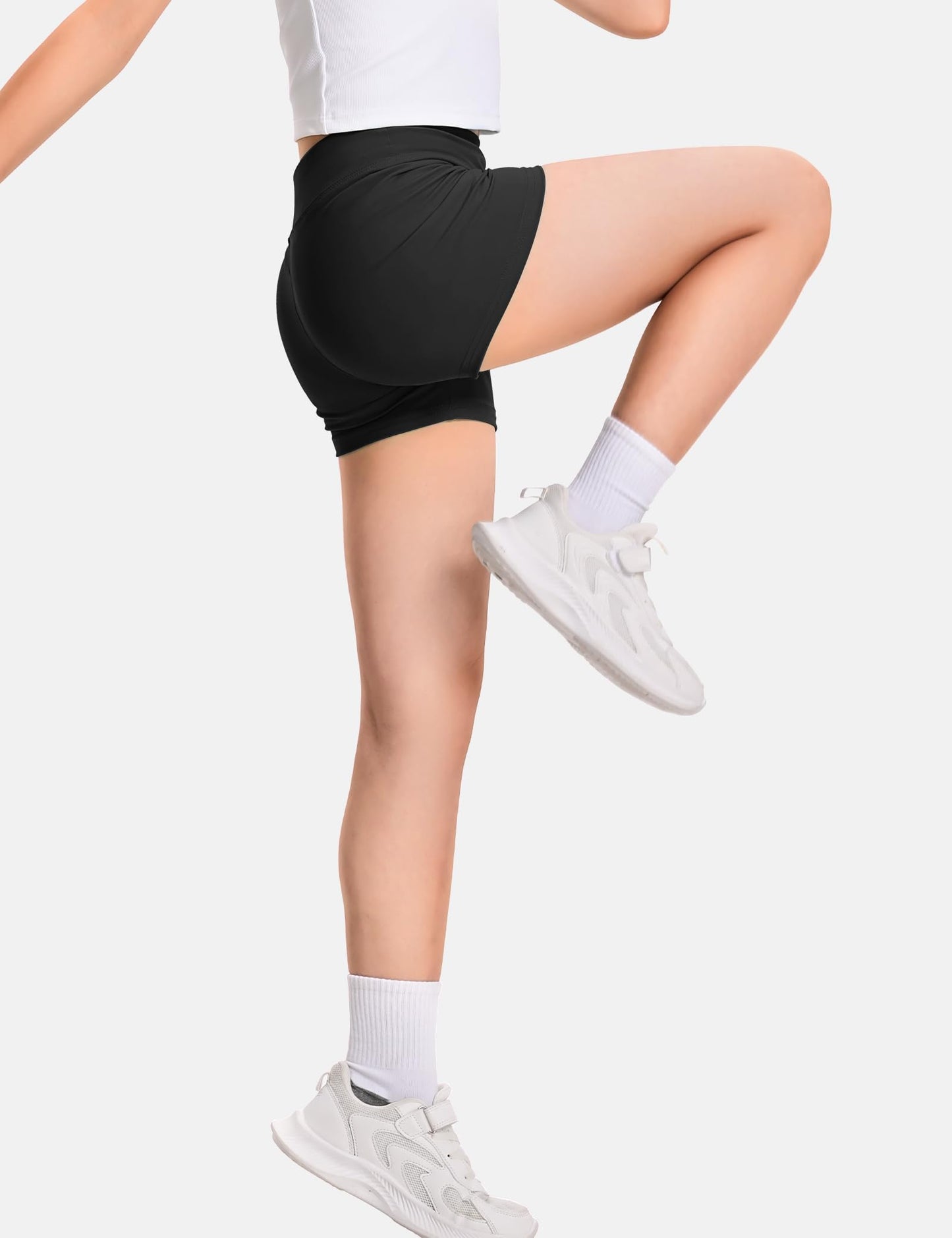 JOCMIC Girls Athletic Shorts Kids Dance High Waisted Yoga Short for Bike Gym Volleyball Running Black 9-10 Years