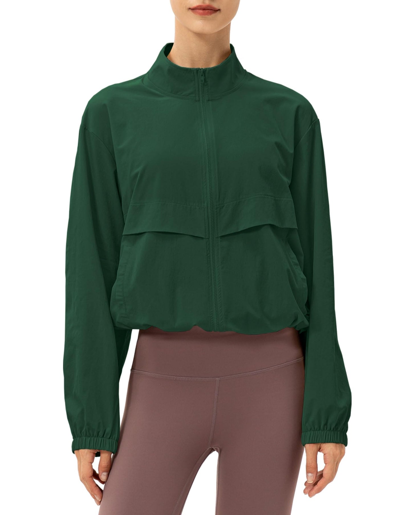 Locachy Women's Lightweight Zip Up Athletic Jacket Stand Collar Windproof Sun Protection Workout Outdoor Jacket Mysterious Green XS