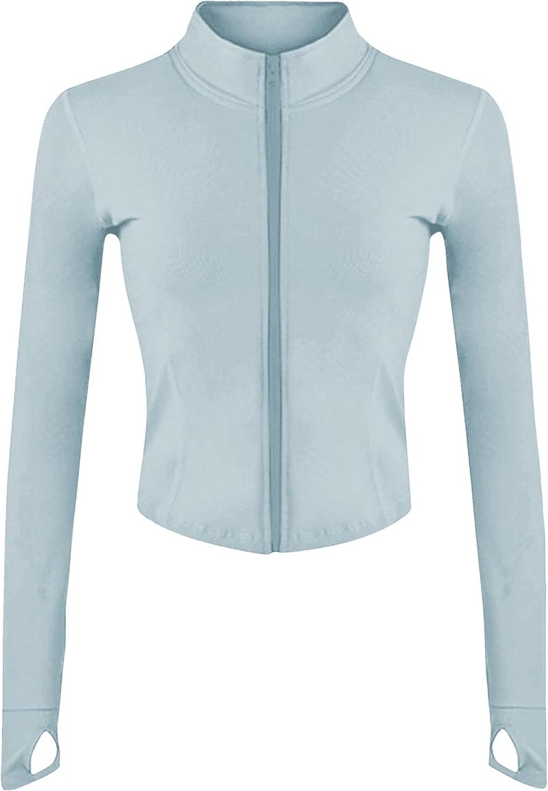 Lightweight Full Zip Running Track Jacket for Women - Slim Fit Yoga Sportswear with Thumb Holes