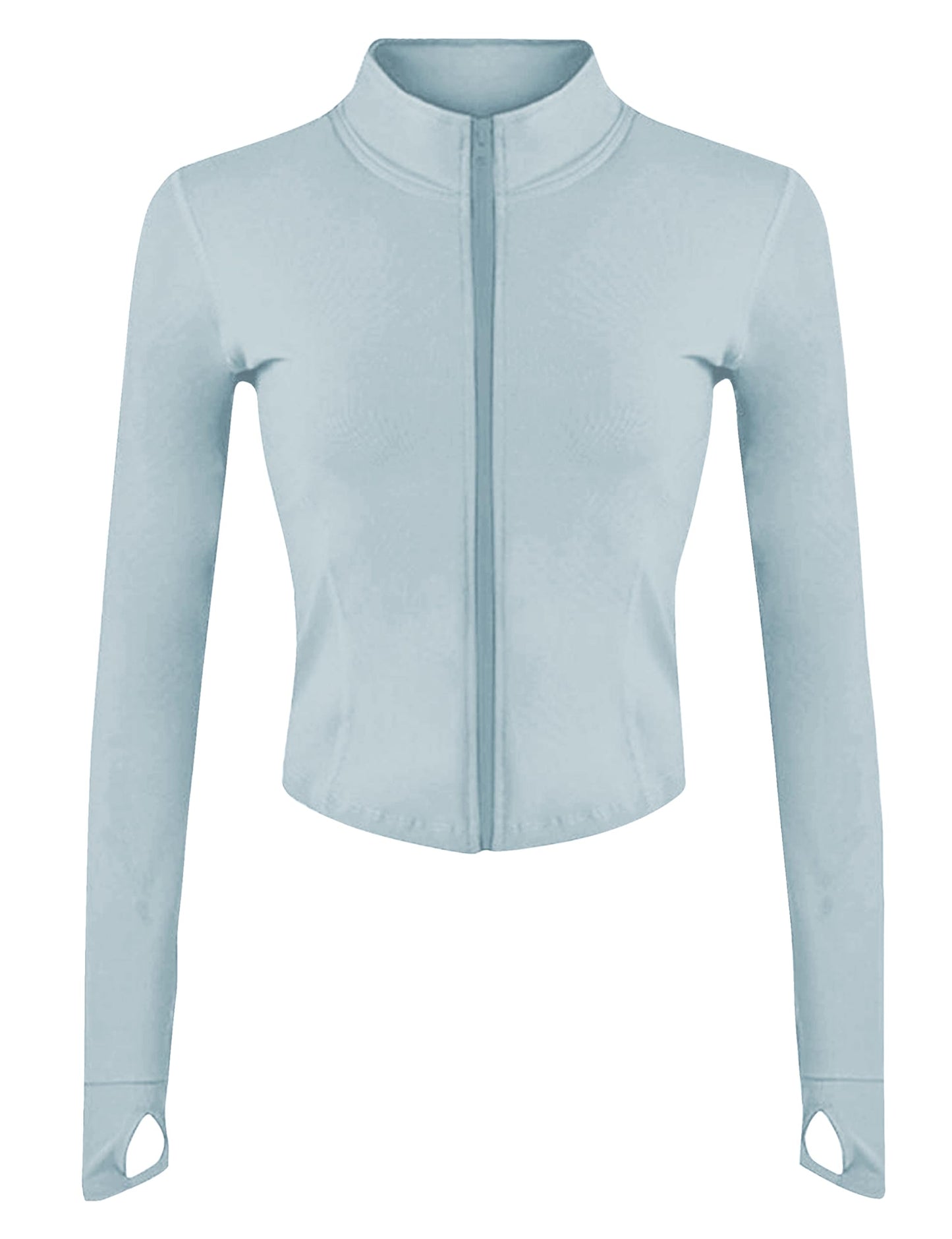 Lviefent Womens Lightweight Full Zip Running Track Jacket Workout Slim Fit Yoga Sportwear with Thumb Holes (LightBlue-XS)