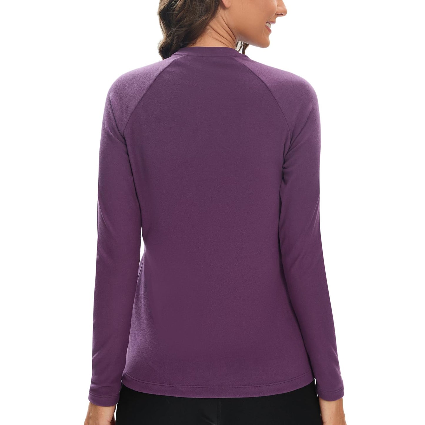 Women's Thermal Fleece Tops Long Sleeve Running Athletic Shirt for Cold Weather Purple S