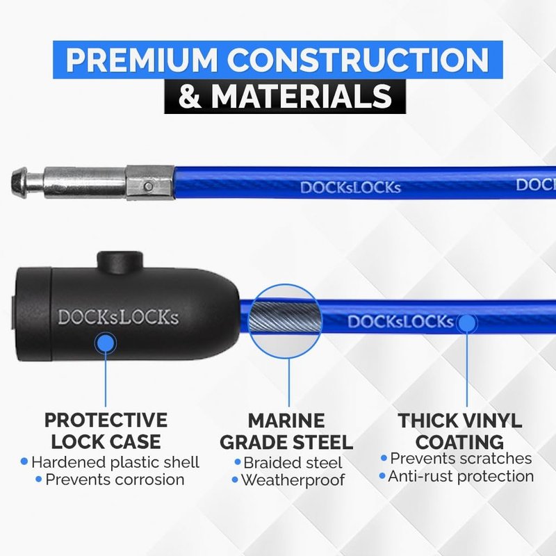 DocksLocks Weatherproof Security Cable Lock with Keys (5ft to 25ft Lengths) Anti-Theft for Kayak, Bike, Paddleboard, Scooter, Equipment, Bicycle 5ft