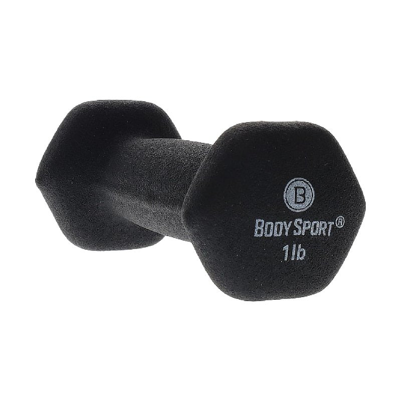 Body Sport Neoprene Dumbbell Weight, Black, 1 lb. – Strength & Weight Training Equipment