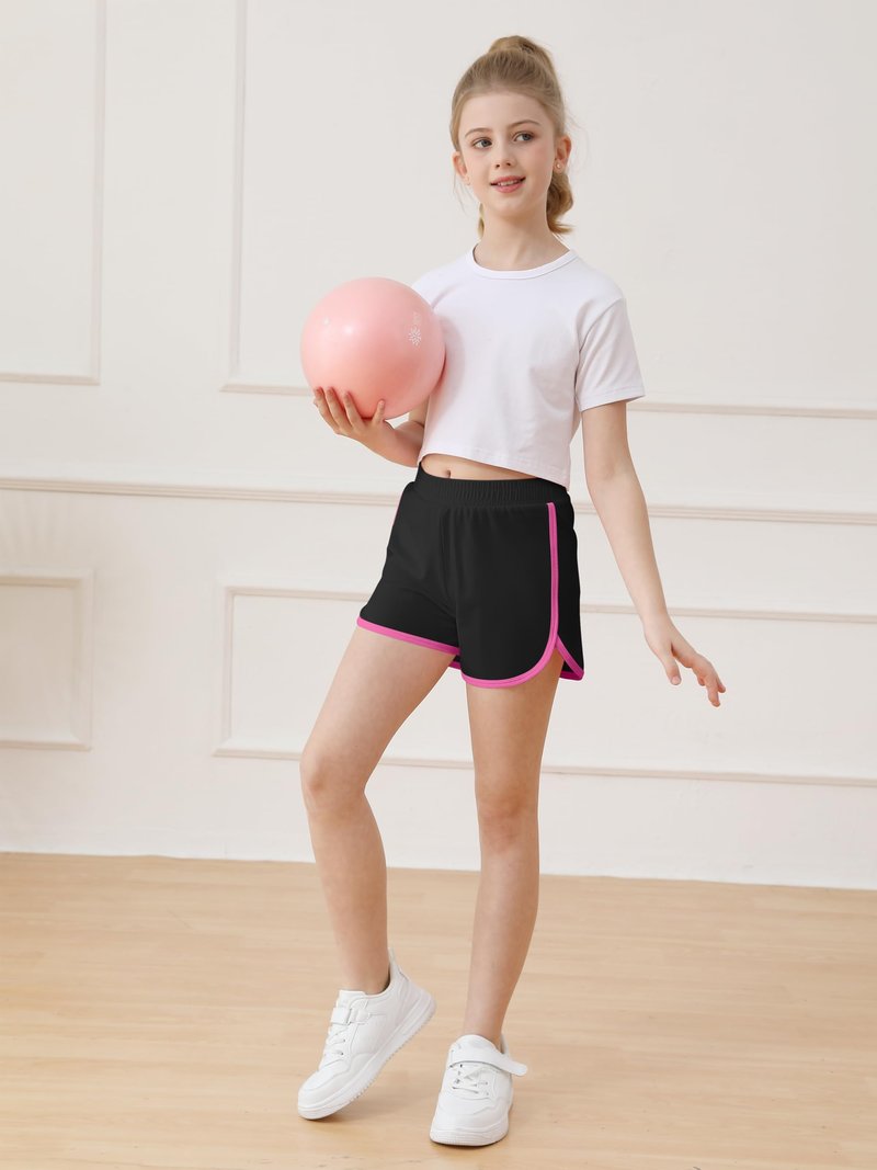 Resinta 4 Pack Youth Girls Athletic Shorts Quick Dry Soccer Shorts Big Girl Summer Sports Shorts for Running Dance Yoga