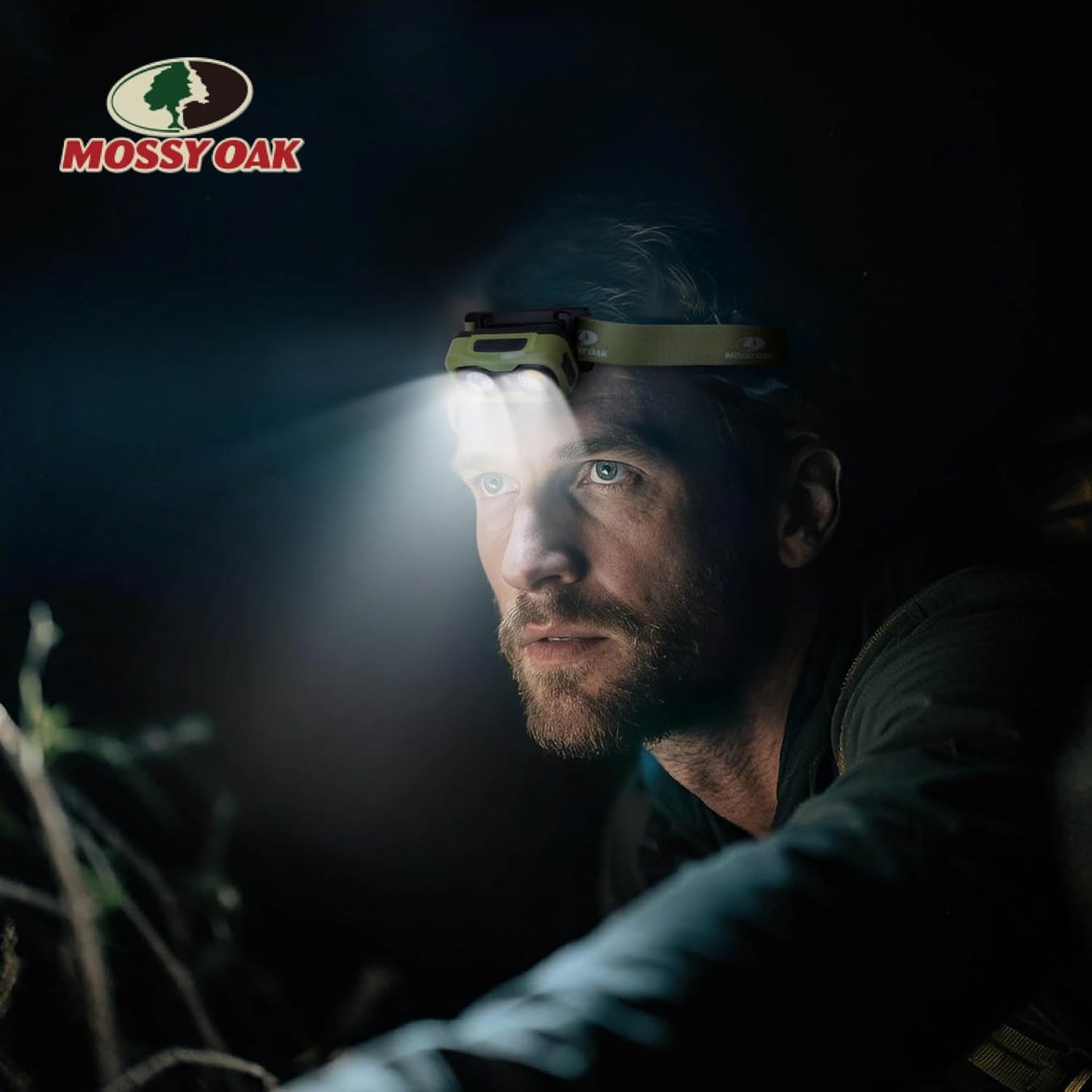 Mossy Oak Rechargeable 600 Lumens LED Headlamp - Lightweight, Waterproof, Dimmable | Ideal for Hunting & Camping