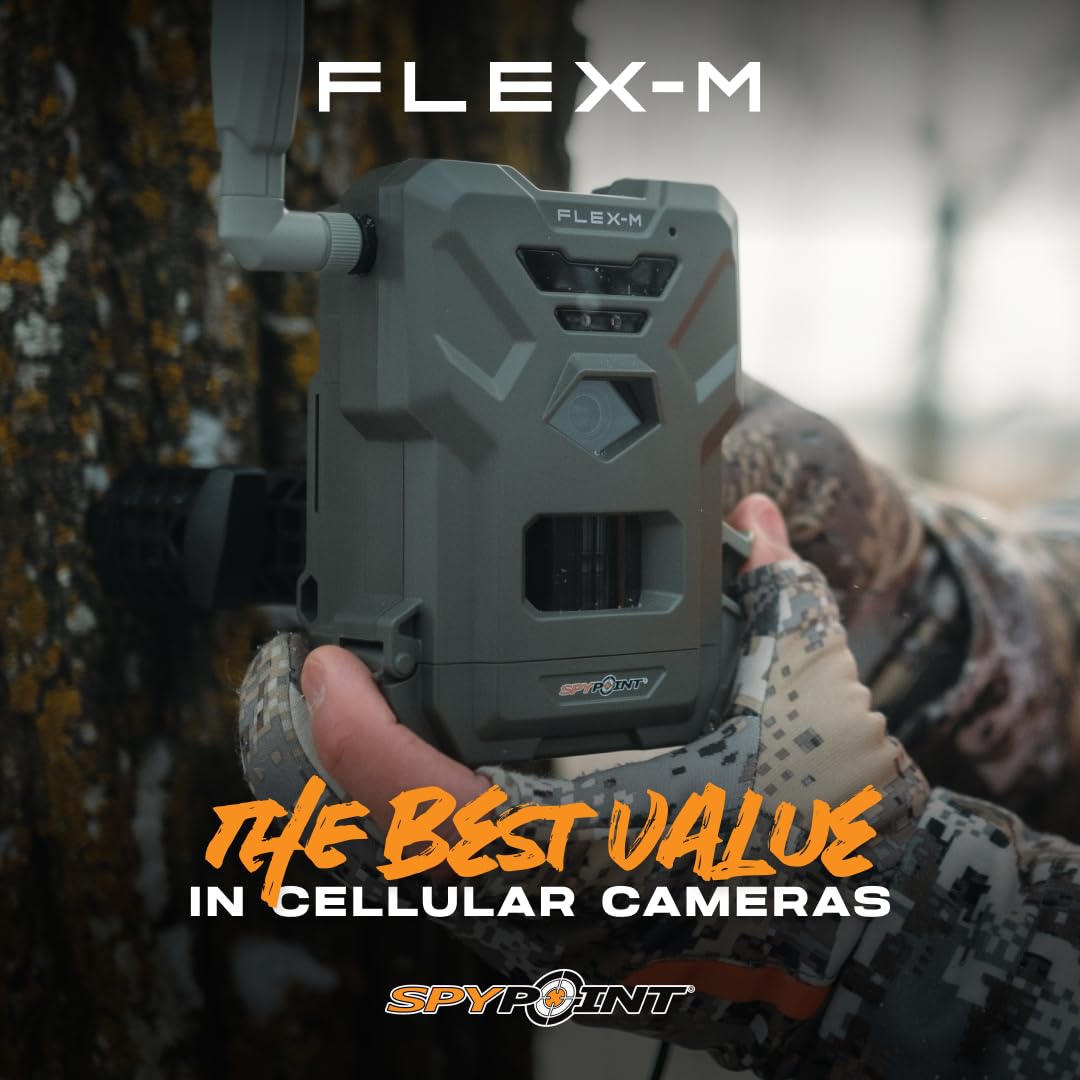 SPYPOINT Flex-M Cellular Trail Camera - Best Hunting Accessories, No WiFi Needed, Night Vision, Motion Activated, Dual-Sim LTE, IP65 Water-Resistant Game Camera, 28MP Photos, 720p Videos + Sound (1)