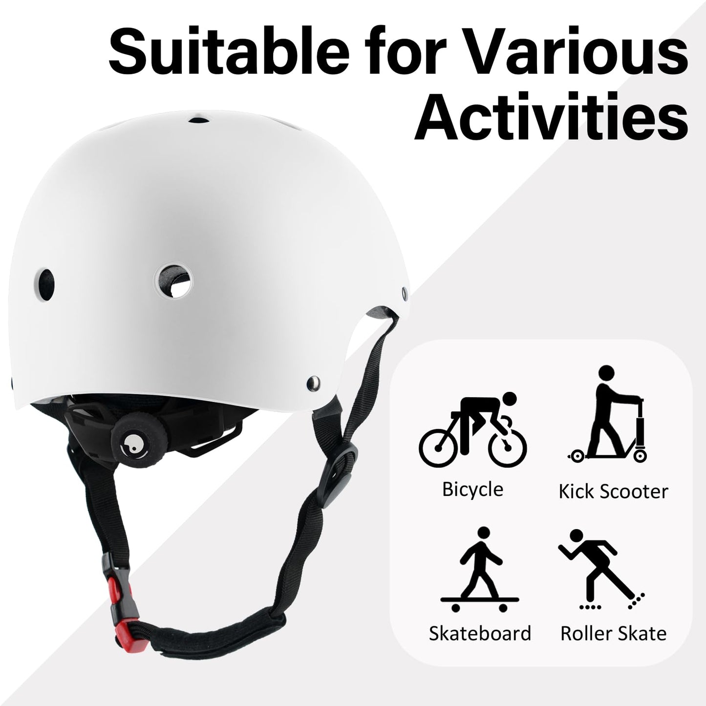 OUWOR Adult Skateboard Bike Helmet for Men and Women, Lightweight Adjustable, Multi-Sport for Bicycle Skate Scooter (White, Large)