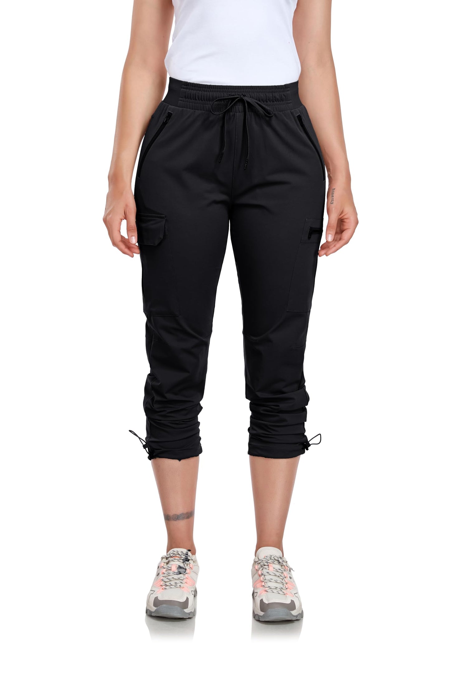 Oalka Women's Hiking Pants Water Resistant Quick Dry Cargo Black L