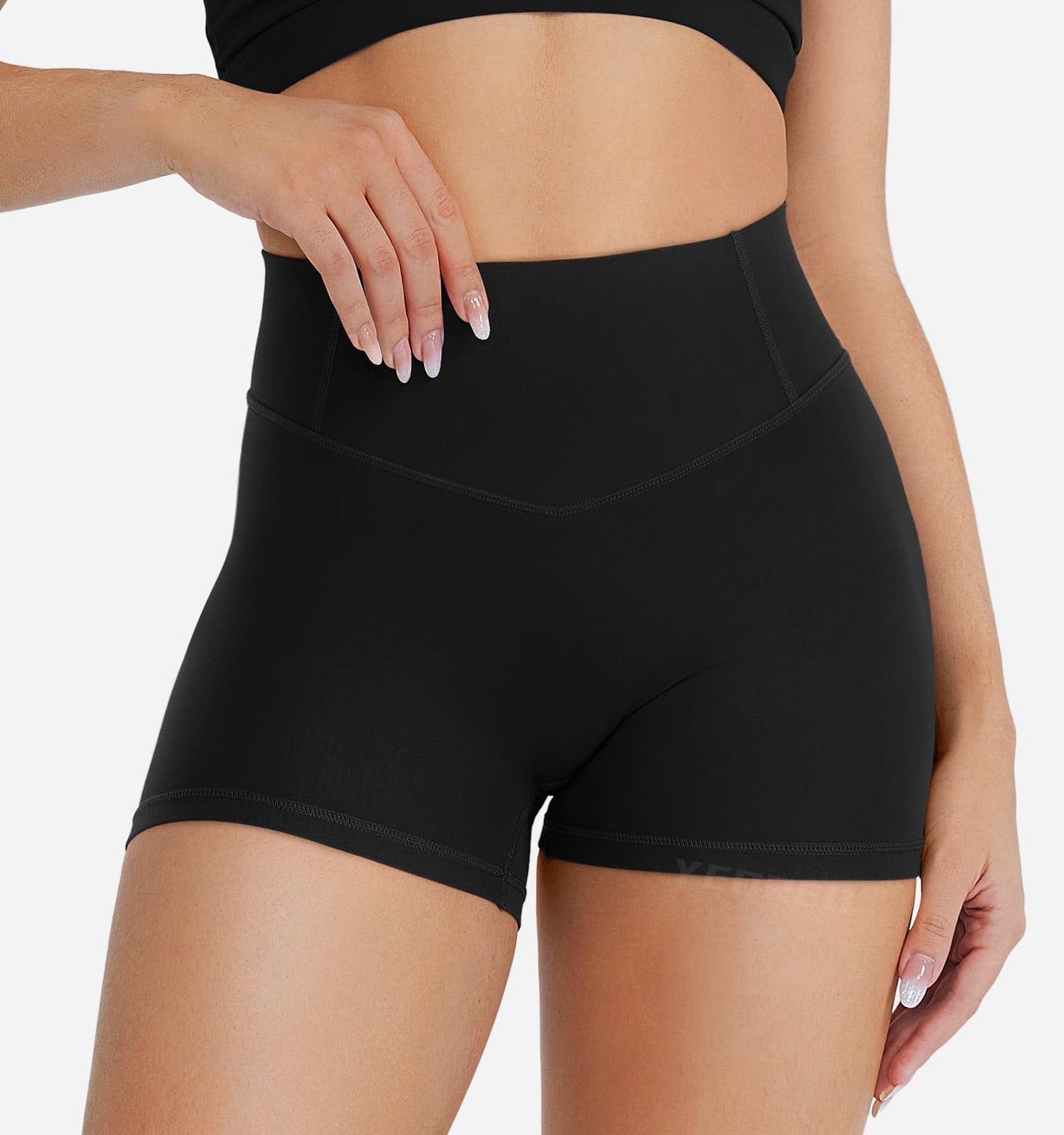 YEOREO Hidden Scrunch Workout Shorts with Pocket 3.5'' Inseam High Waist Gym Yoga Shorts Black S