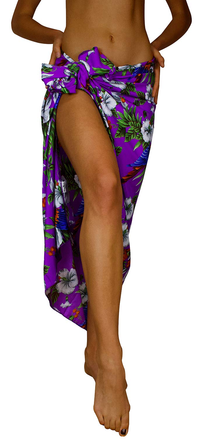 Funky Hawaiian Cover-up Pareo Sarong, Print Cherryparrot, Purple, BIG