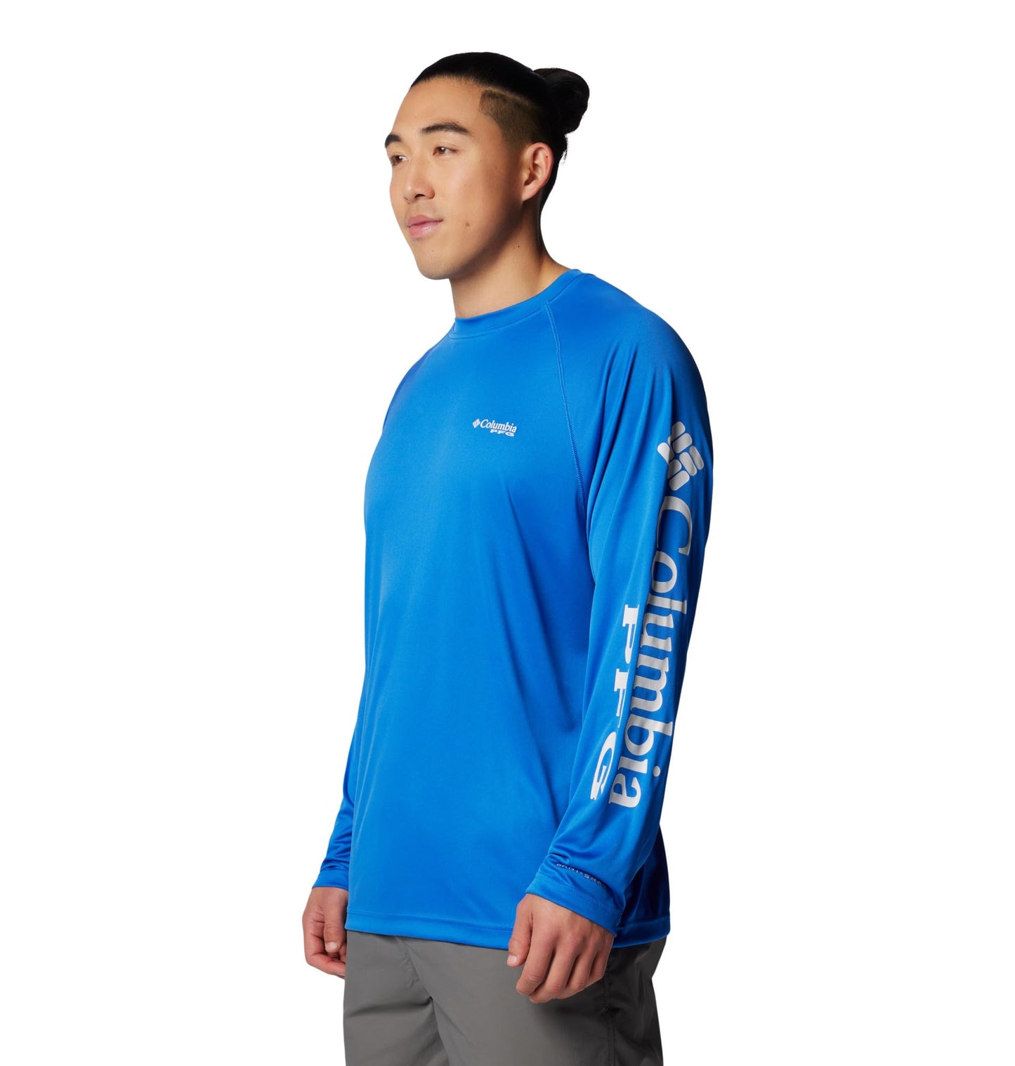 Columbia Men's PFG Terminal Tackle Long Sleeve Fishing Shirt, Vivid Blue/Cool Grey Logo, Large