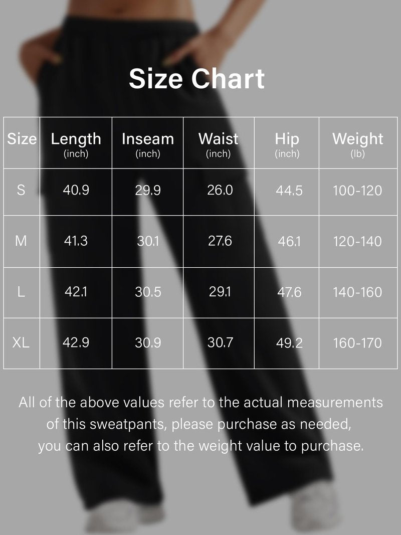 YEOREO Sweatpants Womens Cargo Pants Fleece Lined Wide Leg Joggers Baggy Drawstring Nairi Sweat Pants with Pockets Black S
