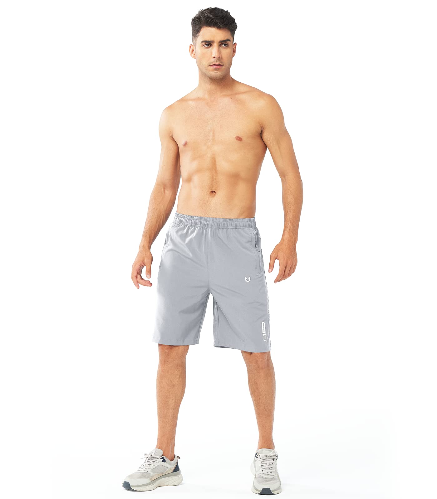 NORTHYARD Men's Athletic Running Shorts Gym Workout 7"/9"/5" Quick Dry Lightweight Sports Basketball Tennis 3 Zipper Pockets GREY-9inch 3XL