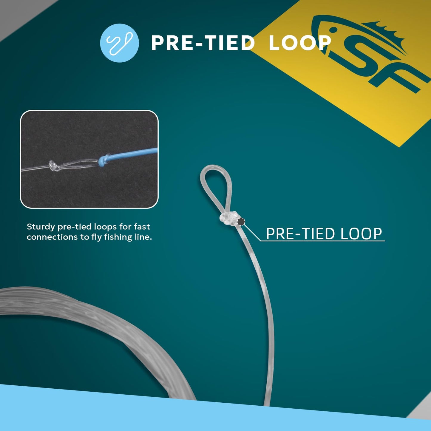 SF 10FT 16lb Pre-Tied Loop Saltwater Tapered Leader Fly Fishing Low Visibility High Strength Clear Nylon for Saltwater Bonefish Permit