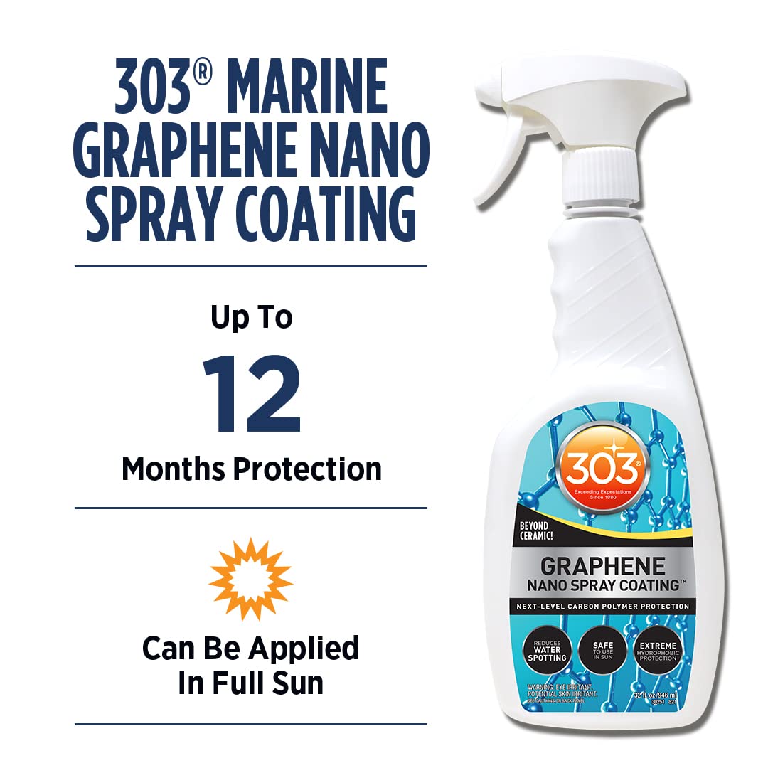 303 Products Marine Graphene Nano Spray Coating - Next Level Protection - Enhances Gloss and Depth - Reduces Water Spotting - UV Ray Protection- Safe to Use in the Sun - 32 fl. oz. (30251), White