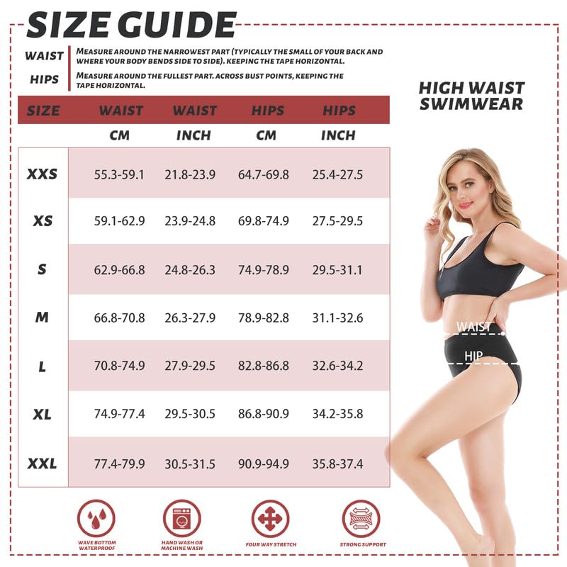 GESYAVS Period Swimwear Bikini Menstrual Leakproof Swim Bottoms UPF 50+ Waterproof Brief Light Flow for Teens Girls Women-Black-M