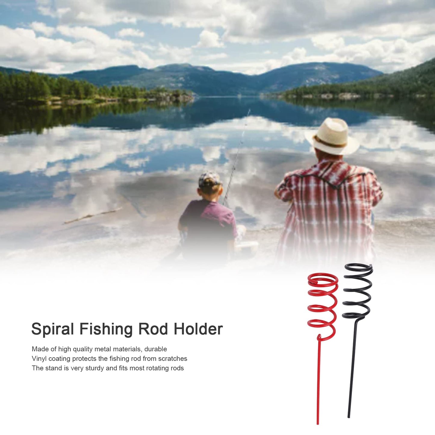 Spiral Rod Holder, Sea Fishing Rod Holder for Boat Rail ¨C Durable Black and Red Pair (Sold in Pairs: Black and Red)
