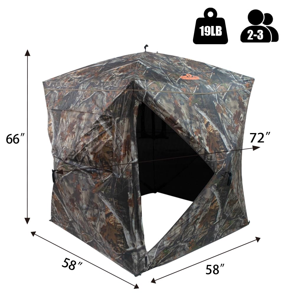THUNDERBAY See Through Hunting Blind 270 Degree with Carrying Bag & Ground Stakes, Portable 2-3 Person Pop Up Ground Blinds, Durable See Thru Hunting Tent for Deer & Turkey Hunting