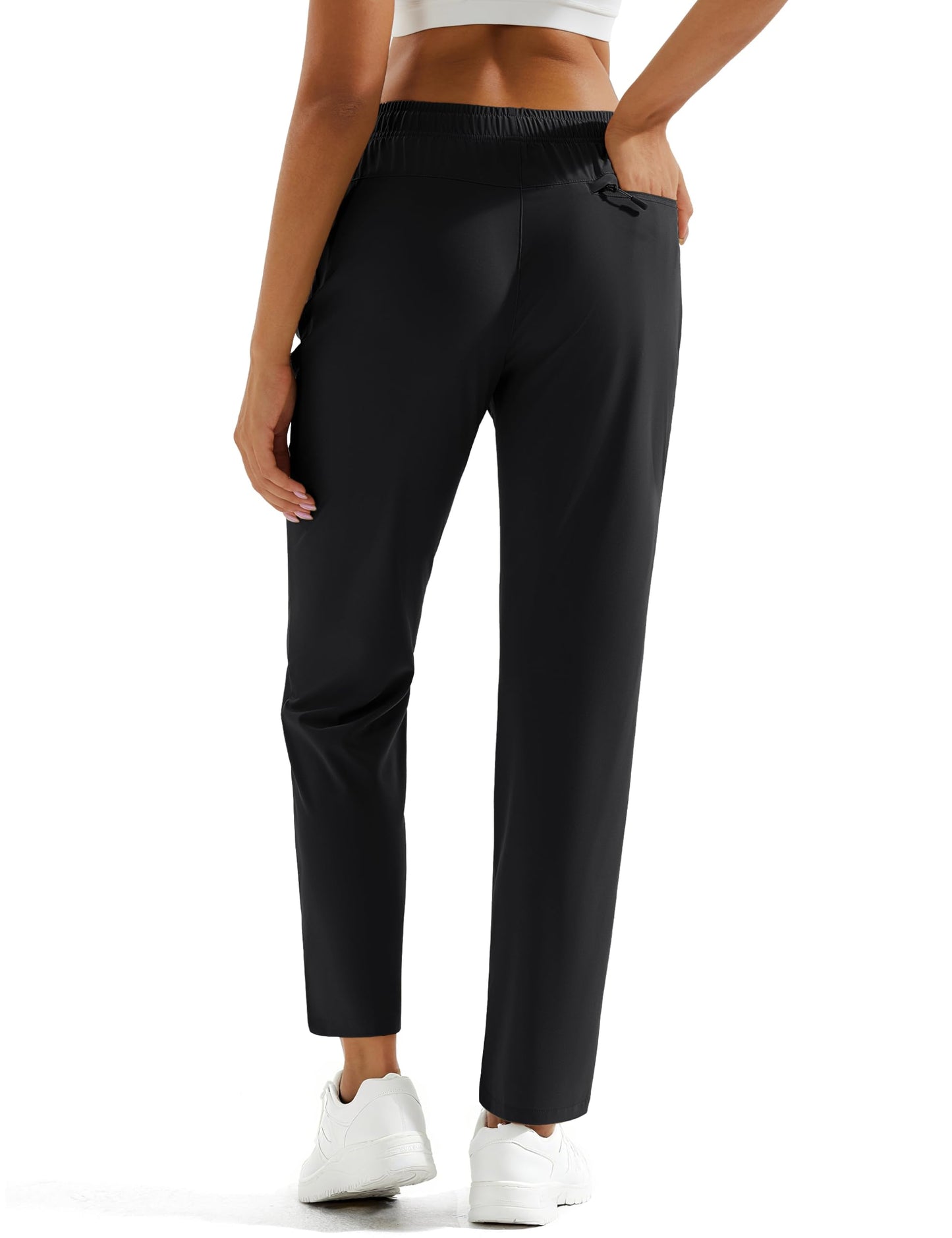 MAGCOMSEN Black Hiking Pants Women Quick Dry Sun Protection Elastic Waist Athletic Travel Pants Drawstring Workout, XL