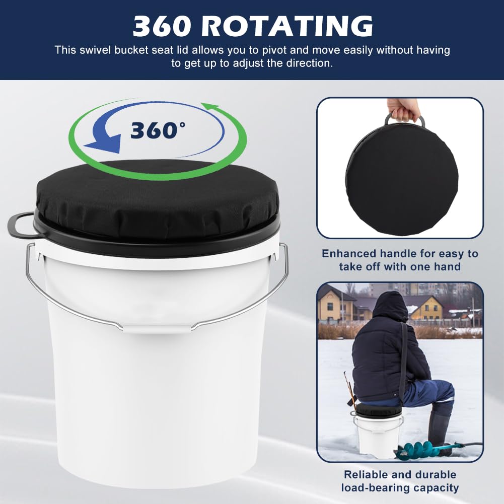 FaHuoJiuKa 5 Gallon Bucket Seat Lid, 360-Degree Swivel Foam Cushion Bucket Spin Seat with Handle, for Duck Hunting, Fishing, Sports, Gardening and Camping