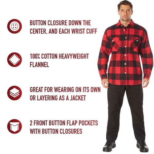 Extra Heavyweight Brawny Flannel Shirt (Small/Red & Black)