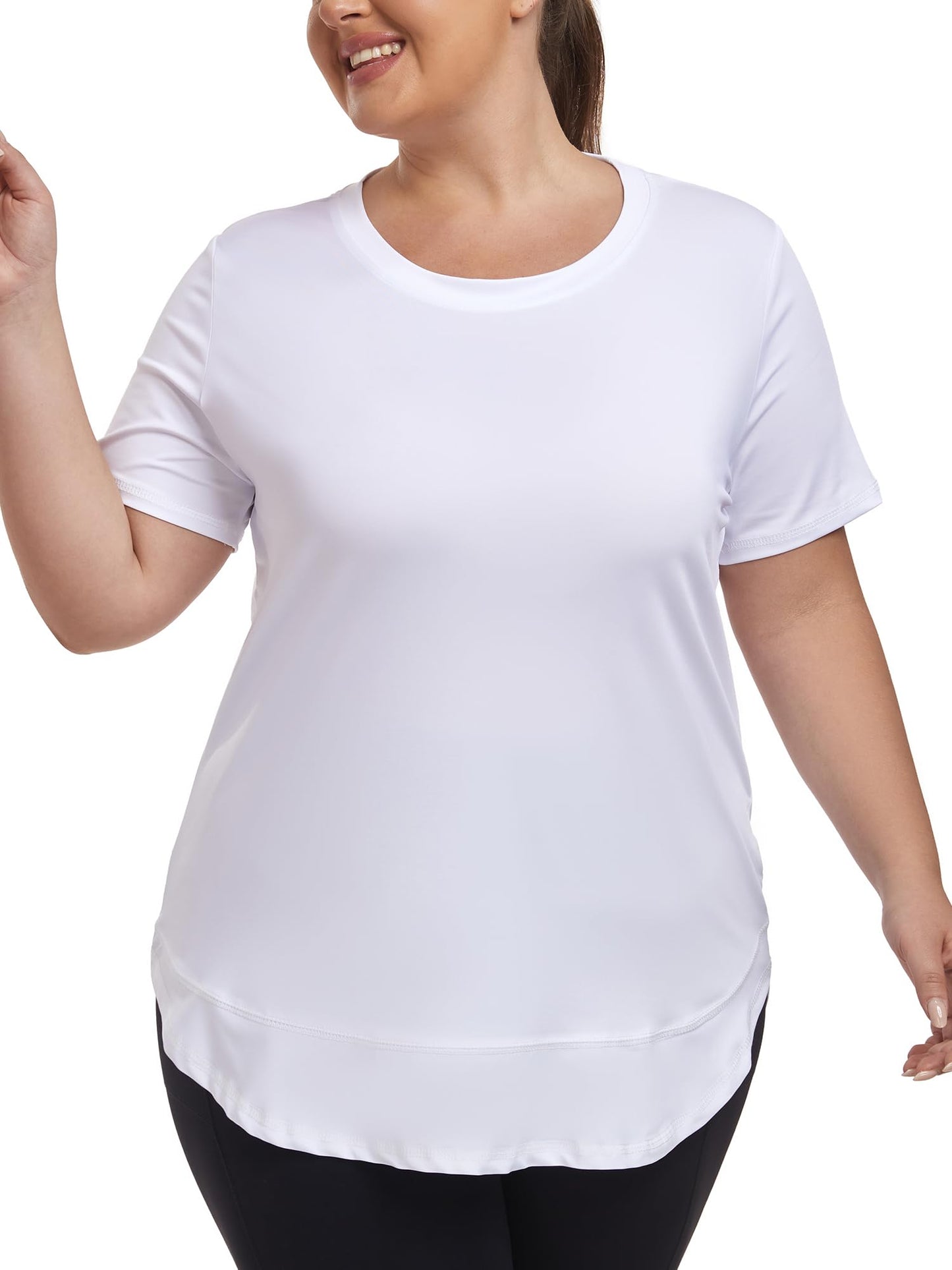 Abrooical Plus Size Women's Fitness Short Sleeve Top Crew Neck Loose Sportswear Sports Fitness Yoga Clothing White X-Large