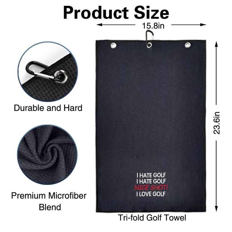 WUUCKOO I Hate Golf Nice Shot I Love Golf Embroidered Golf Towel - Funny Gift for Golfer