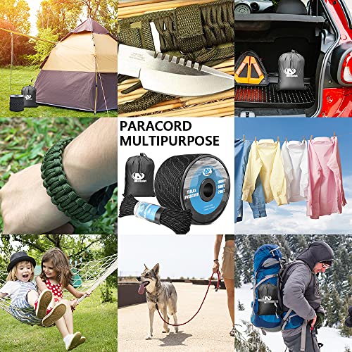 750Ib Reflective Paracord Rope,200',4mm 11 Strand Parachute Spool Cord with Collecting Bag, para Cord Lanyard for Clothsline, Hammock, Camping, Hiking and Survival