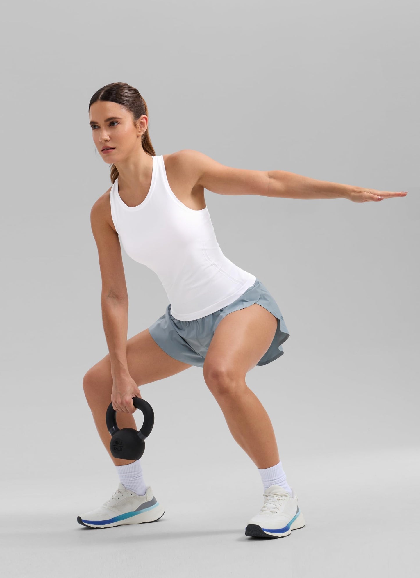 CRZ YOGA Seamless Workout Tank Tops for Women - Athletic Running Gym Sleeveless Shirts Crewneck Racerback Breathable White Medium
