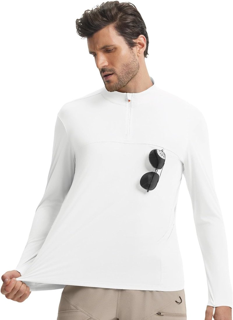 Men's Long Sleeve Sun Shirt - Quick Dry Lightweight UV Protection | 1/4 Zip Pocket Hiking & Running Top