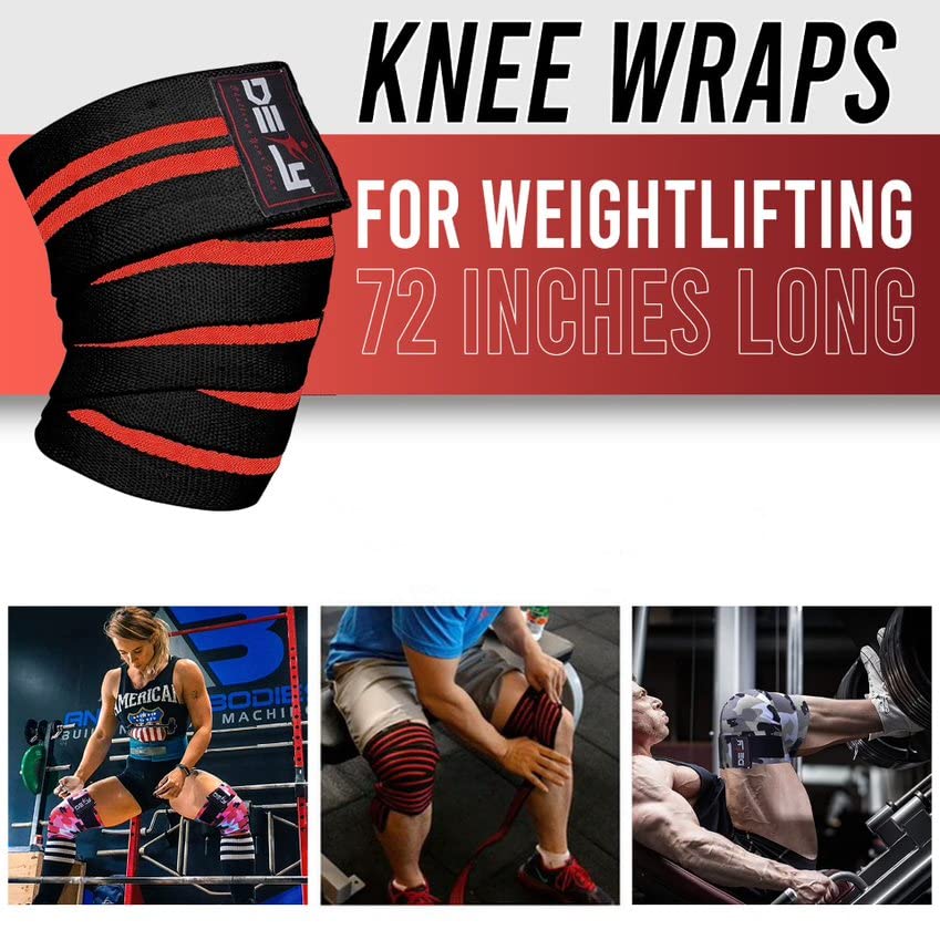 DEFY Sports' Knee Wraps for Weightlifting - Provides Knee Support for Powerlifting, Squats & Fitness Workouts - Ideal Knee Wrap for Men and Women  (1 PAIR) (Red)