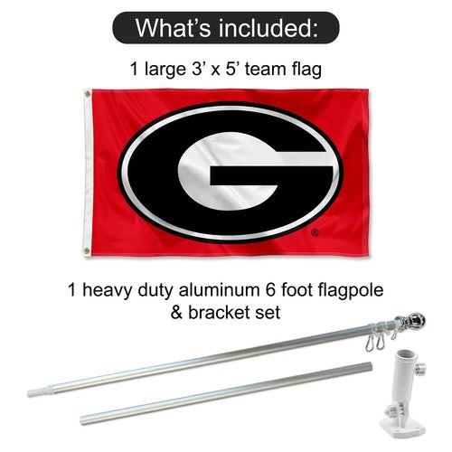 College Flags & Banners Co. University of Georgia Polyester Flag and Pole Bracket Mount Bundle