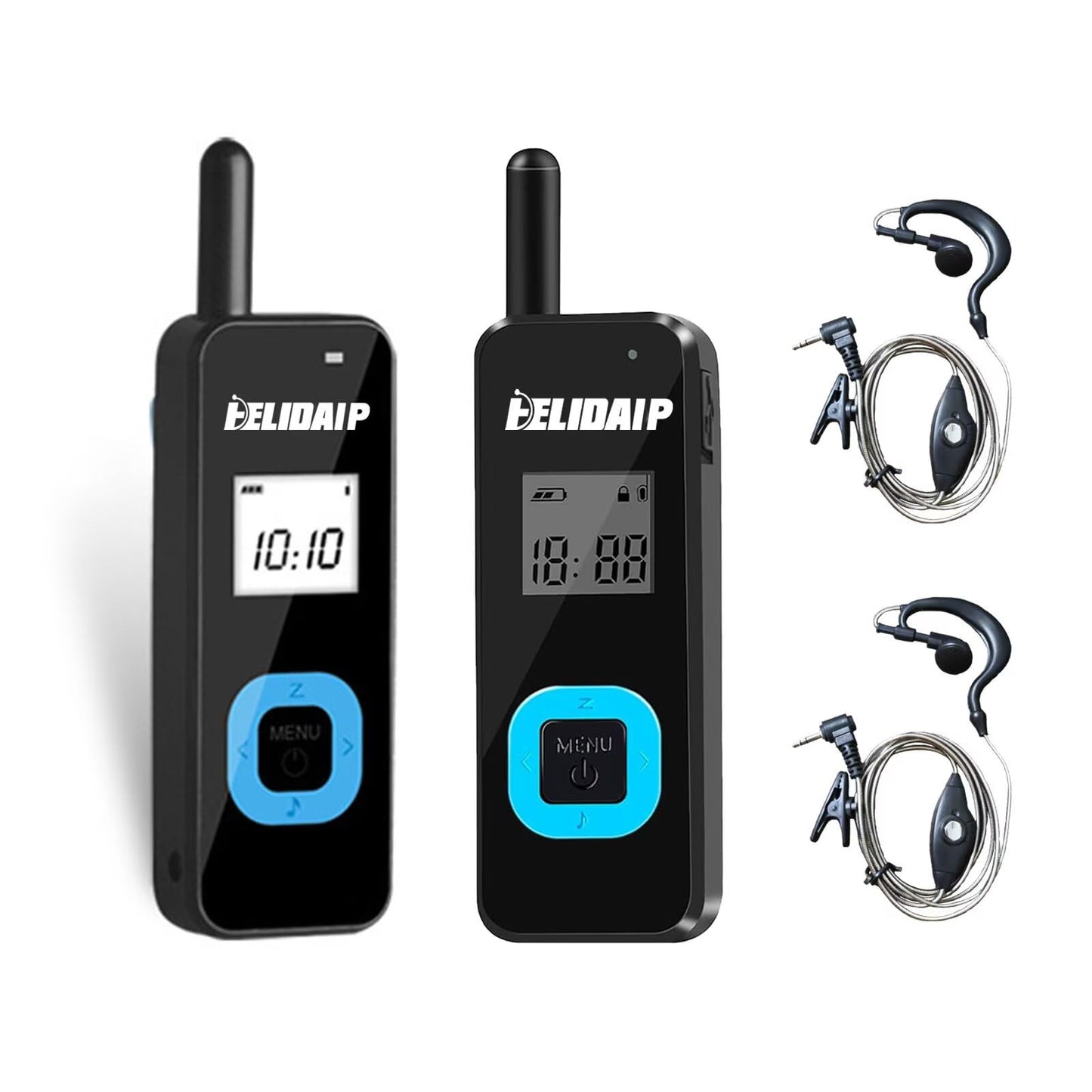 ELIDAIP T-M1 2-Pack Super Mini Walkie Talkies with Earpieces LCD Display