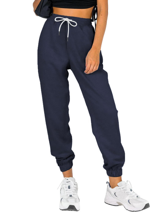 ATHMILE Women's Cinch Bottom Sweatpants High Waisted Athletic Joggers Lounge Pants with Pockets Dark Blue